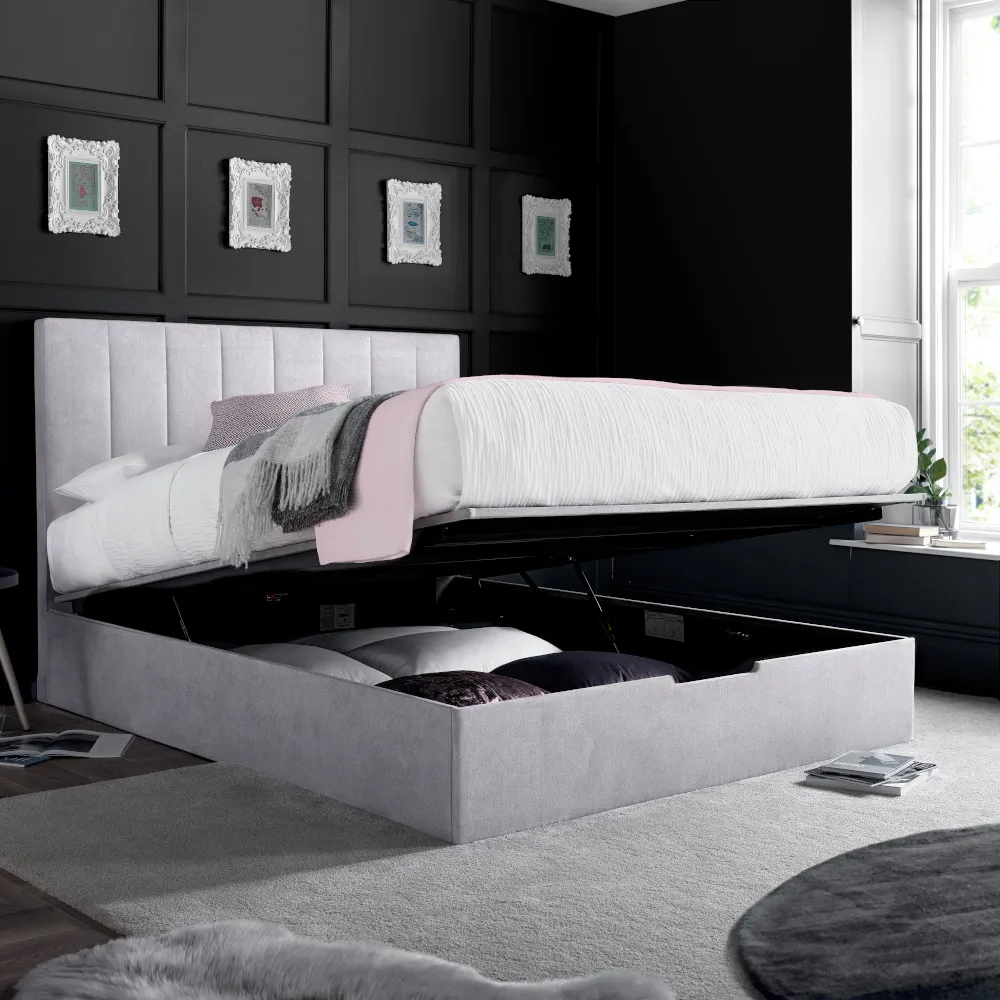Lincoln Connect - Double - Ottoman Storage Bed - Light Grey - Fabric - 4ft6 - Happy Beds 1