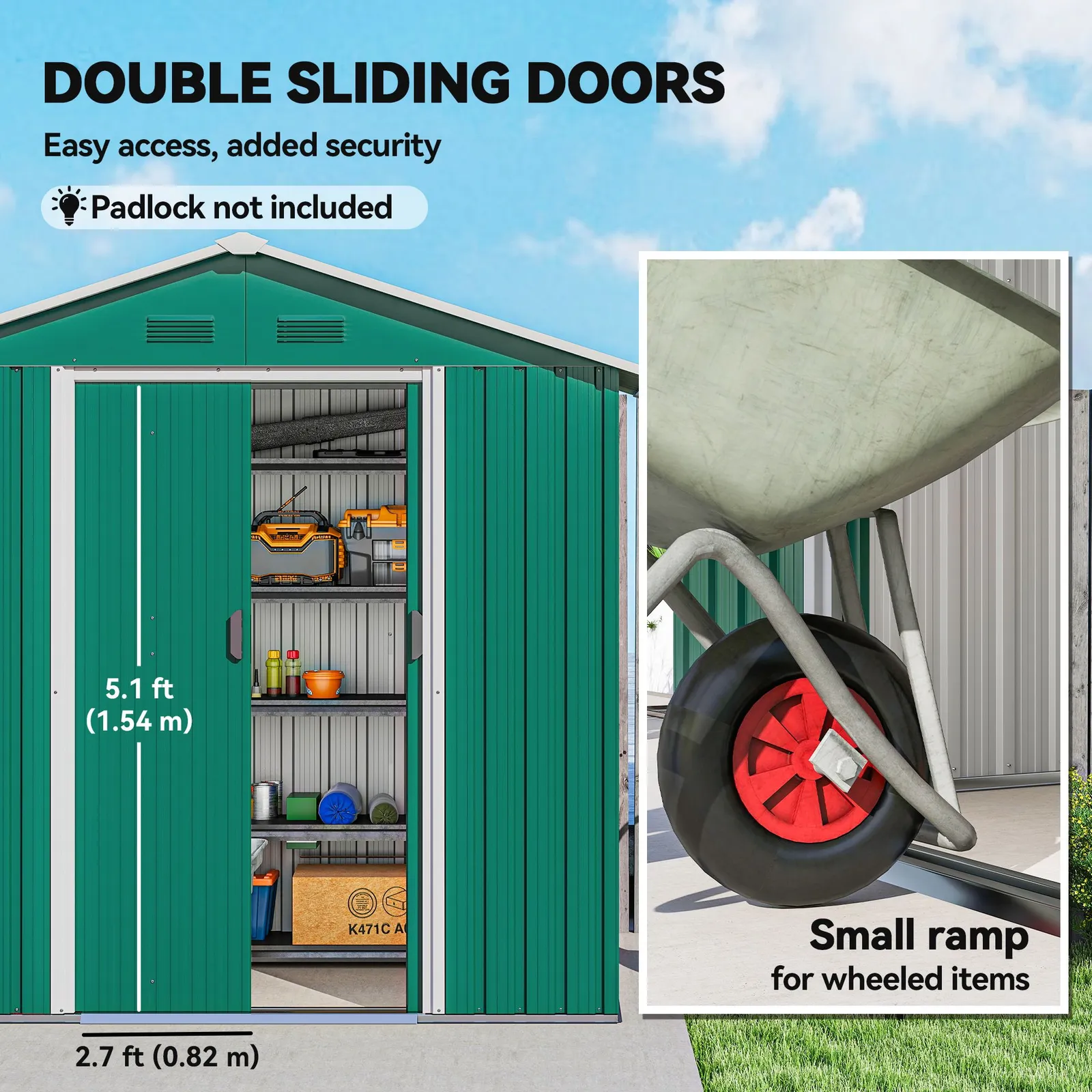 OUTSUNNY 6.5ft x 3.5ft Garden Storage Shed, Large Metal Shed in Green 6