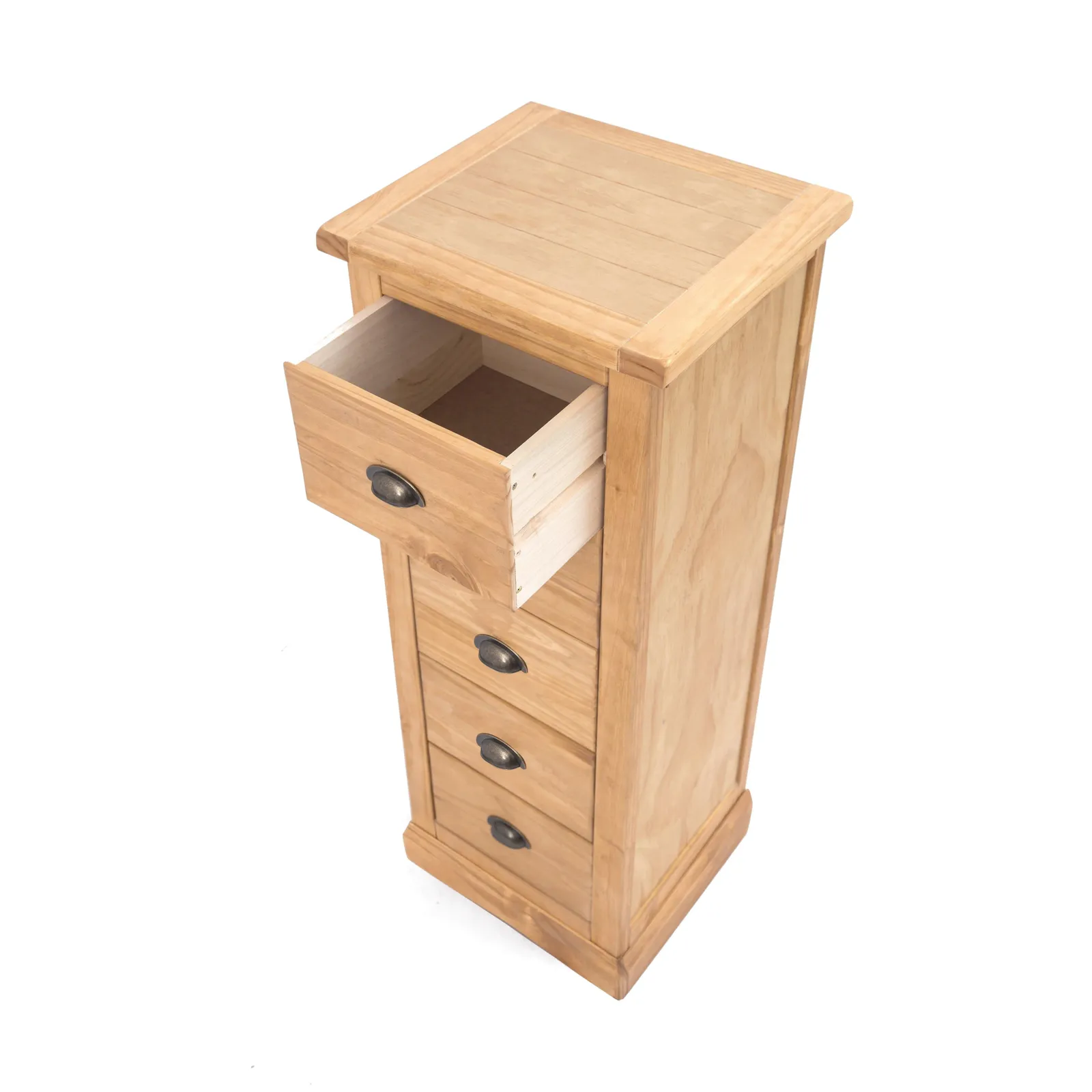 Cabinet Bits Lucca 5 Drawer Narrow Chest of Drawers Brass Cup Handle in Light Brown 4