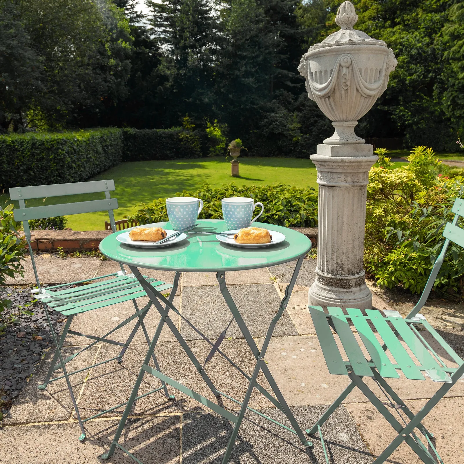 Padstow 2 Seater Sage Folding Bistro Set Green
