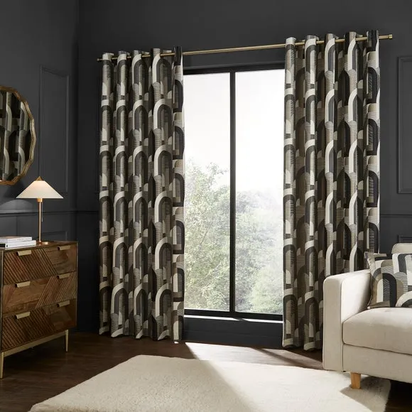 Alvin Geometric Jacquard Eyelet Curtains 2