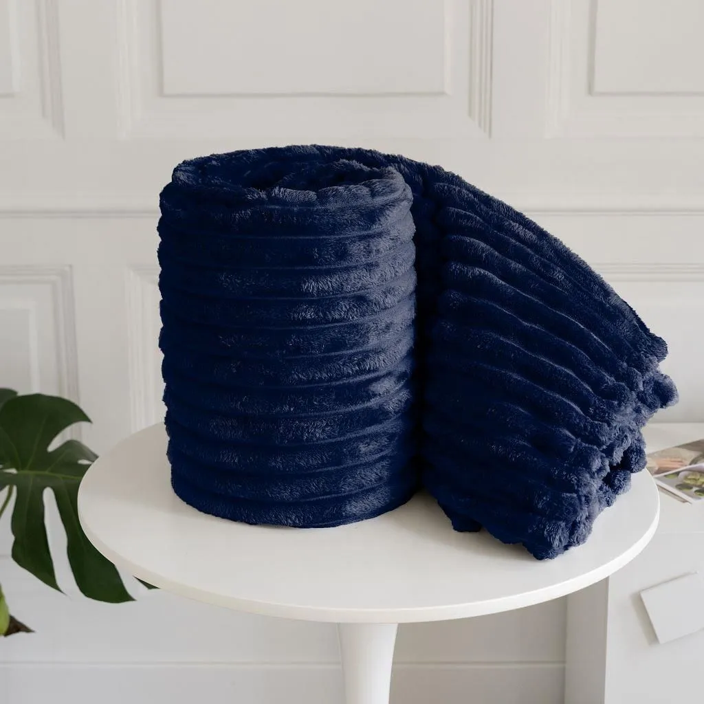 HomeSpace Direct Chunky Cord Blanket/Throw in Navy