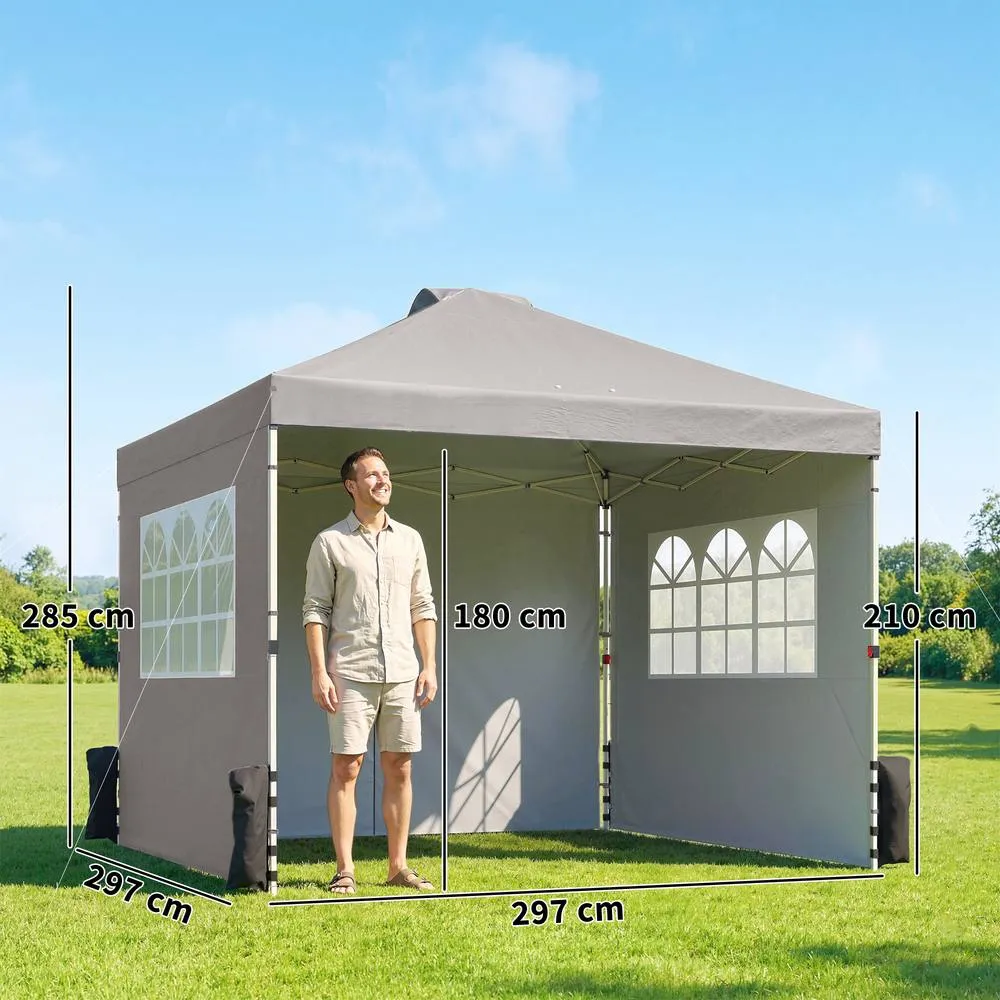 OUTSUNNY Pop Up Gazebo Waterproof Height Adjustable 3 x 3 (m) Grey 3