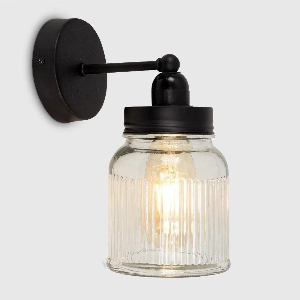 ValueLights Cambourne Ribbed Black Indoor Wall Lantern Fitting 3