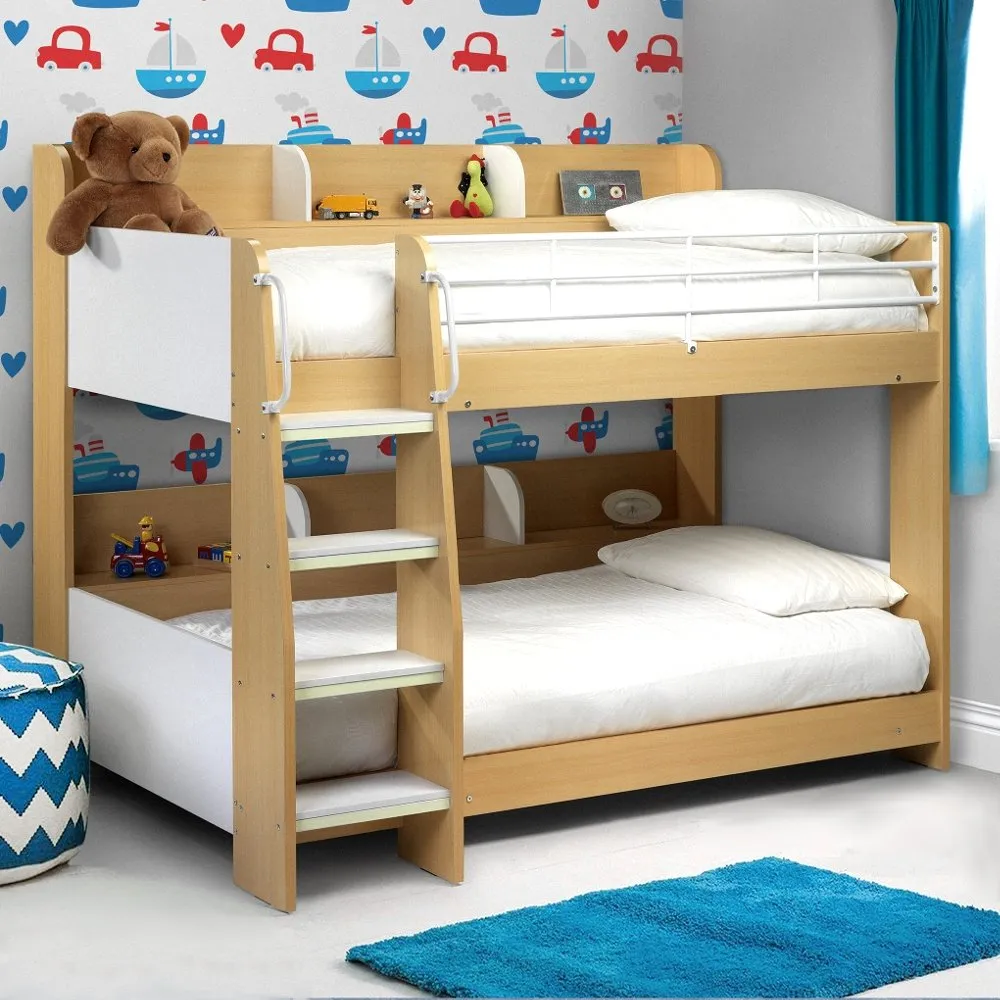 Domino Storage Bunk Bed, 3ft Single, Wooden & Metal, White and Maple Finish