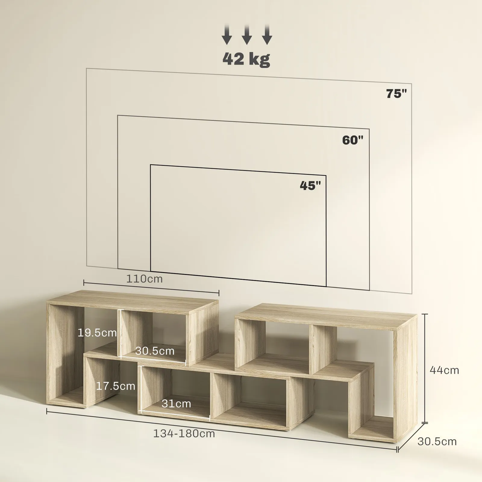HOMCOM TV Unit for TVs up to 75 Inches, Free Combination TV Stand in Grey 3