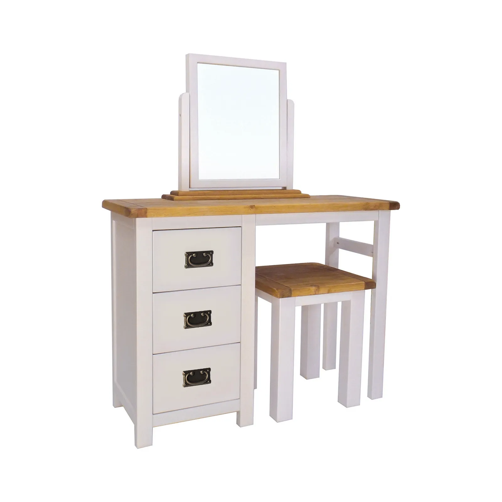 Cabinet Bits Argenta 3 Drawer Dressing Table Set Brass Drop Handle in Light Grey