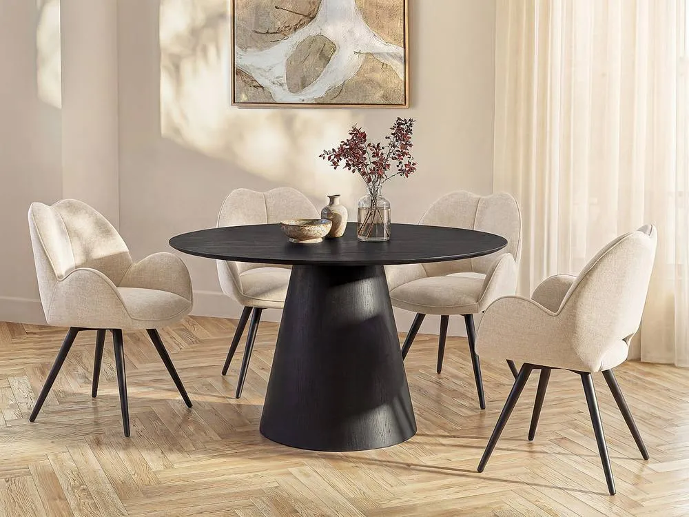 Vente-unique 4 - Seater Round Dining Table Ash Veneer - Black - ANTALIZA 3