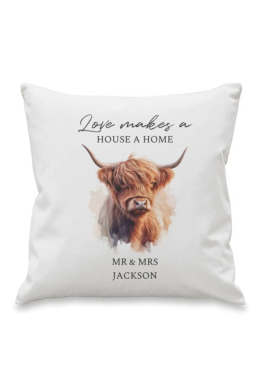 Personalised Memento Company Personalised Highland Cow Cushion in White