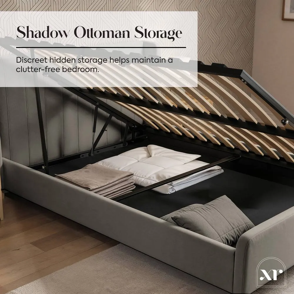X Rocker Lola Upholstered Shadow Ottoman Double Bed - Grey 5