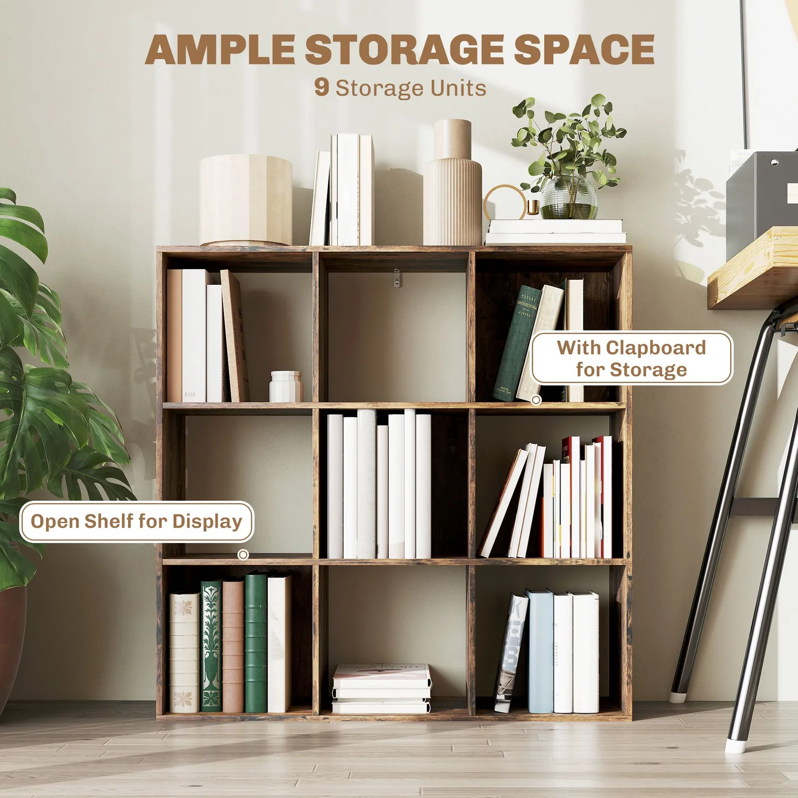 HOMCOM 9 Cube Storage Unit Cabinet Bookcase Display Shelves in Brown 4