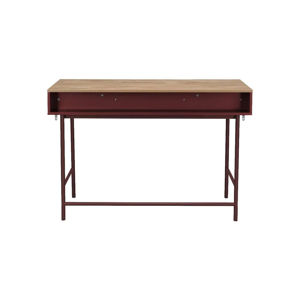 sweeek Wood decor & iron desk with 2 drawers & 1 compartment in Burgundy 4