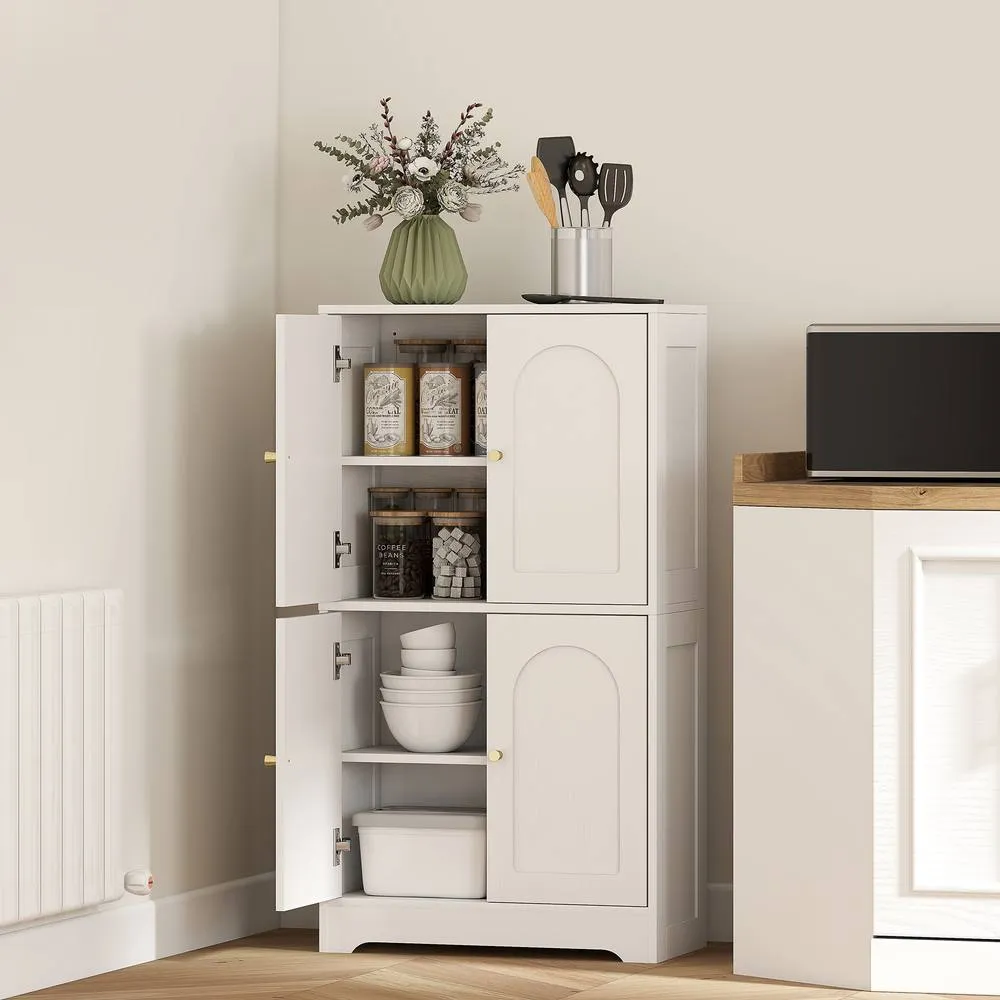 HOMCOM 110cm Kitchen Cupboard with 4 Arched Doors & 2 Adjustable Shelves in White 2