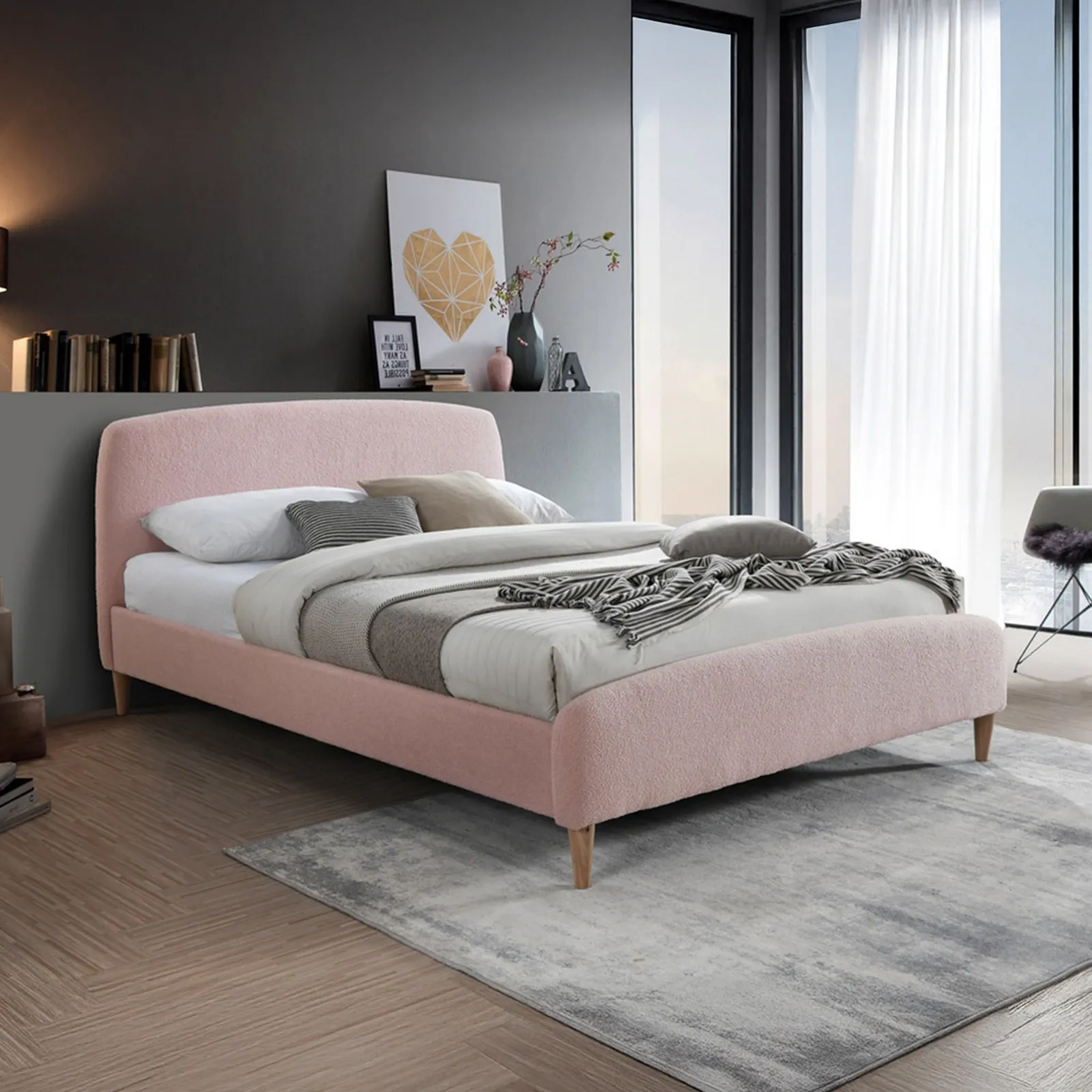 Otley - Double - Pink - Fabric - Low Foot-End Bed 4ft6 - Happy Beds