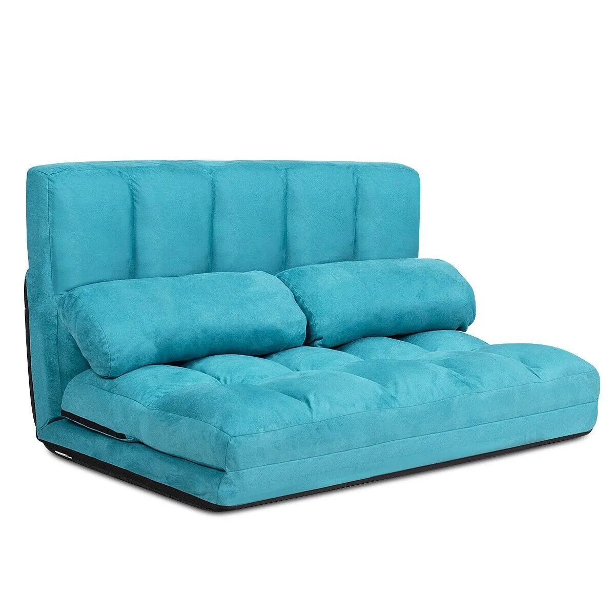 Costway 3 IN 1 Folding Lazy Sofa Bed Floor Sleeper Seat 6-Position Adjustable 2 Pillows in Blue 2