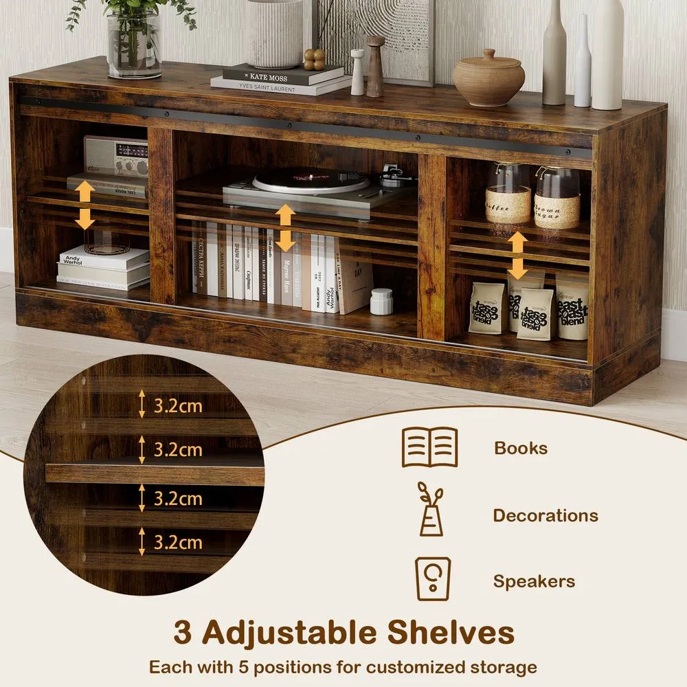 Costway Wooden TV Stand Cabinet for 70 Inch TVs Media Entertainment Center in Brown 4
