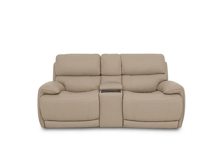 Link Leather 2 Seater Power Recliner Sofa with Power Headrests and Cupholders - BV Pebble