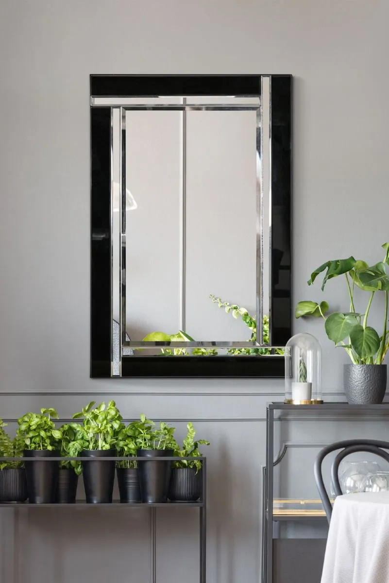 MirrorOutlet Aston Black All Glass Small Mirror 91 x 61 CM