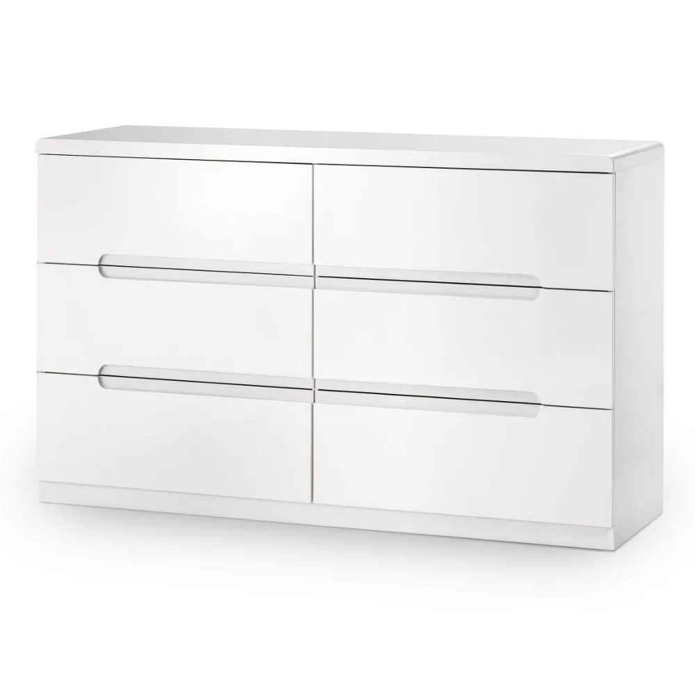Manhattan - Gloss 6 Drawer Wide Chest - White - Wooden - Happy Beds