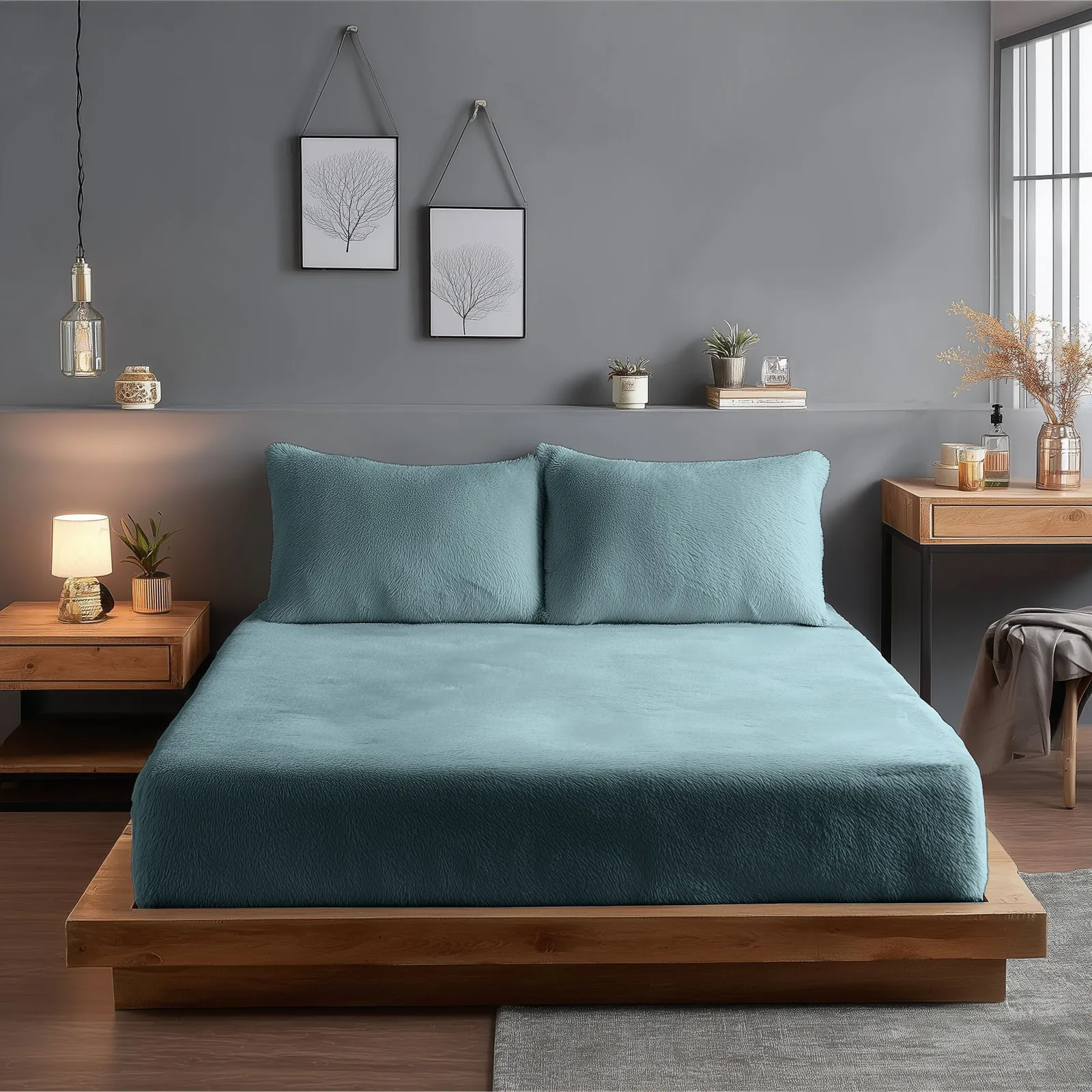 Snug City Teddy Fitted Sheet 30cm Extra Deep Soft Cuddly Soft Touch Bedding in Duck Egg Blue