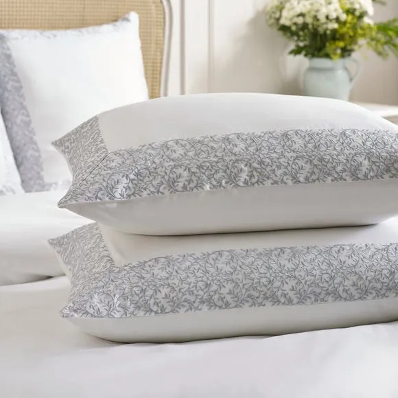Dorma Elmley Embroidered 100% Cotton Sateen Standard Pillowcase Pair
