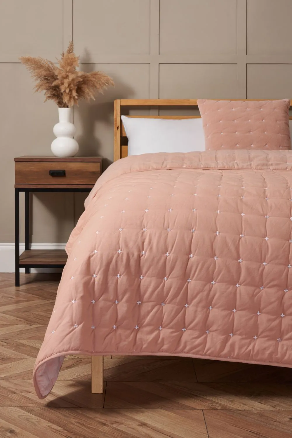 BHS Cross Stitch Quilted Bedspread in Pink