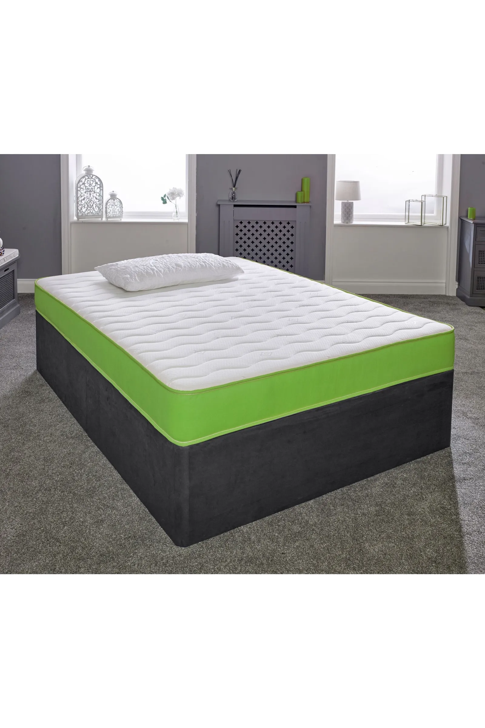 eXtreme Comfort Ltd Cooltouch Colours White Wave Hybrid Memory Foam & Pinna-Coil Innerspring Mattress With Green Border