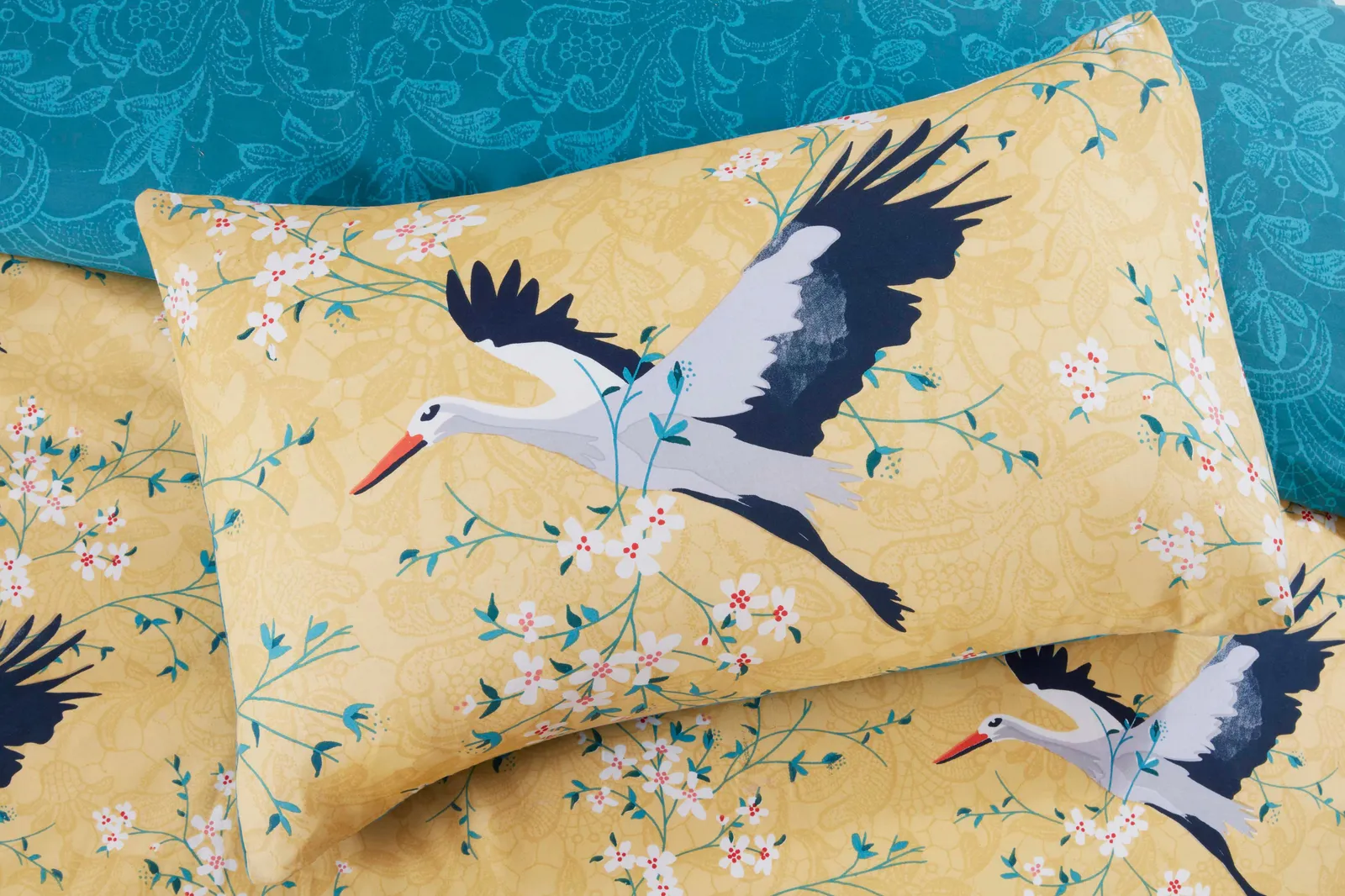 Rapport Home Cranes Microfibre Reversible Duvet Cover Set with Pillowcase in Orange 2