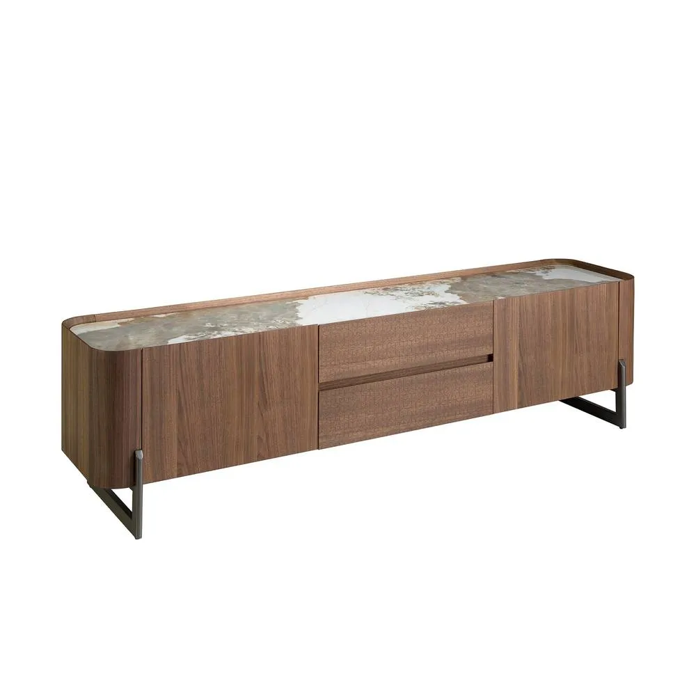Angel Cerda Walnut TV Cabinet with Porcelain Marble Top & Dark in Brown