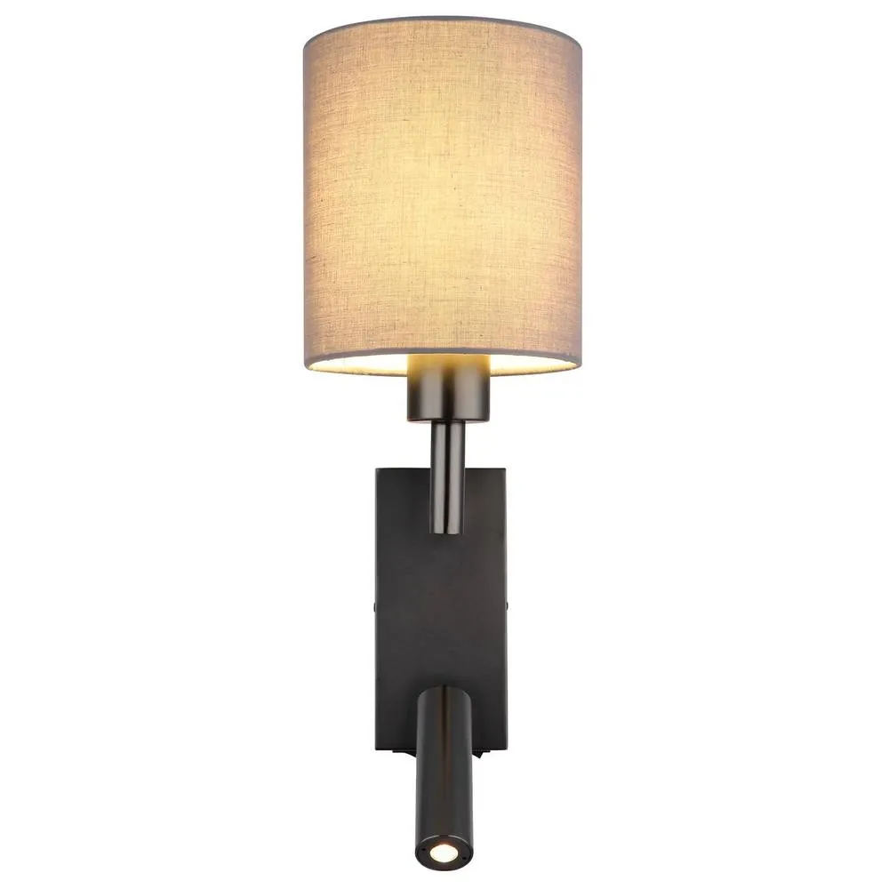 Netlighting Zamora Reading Wall Light Matt Gunmetal Textile Grey Shade E27 4