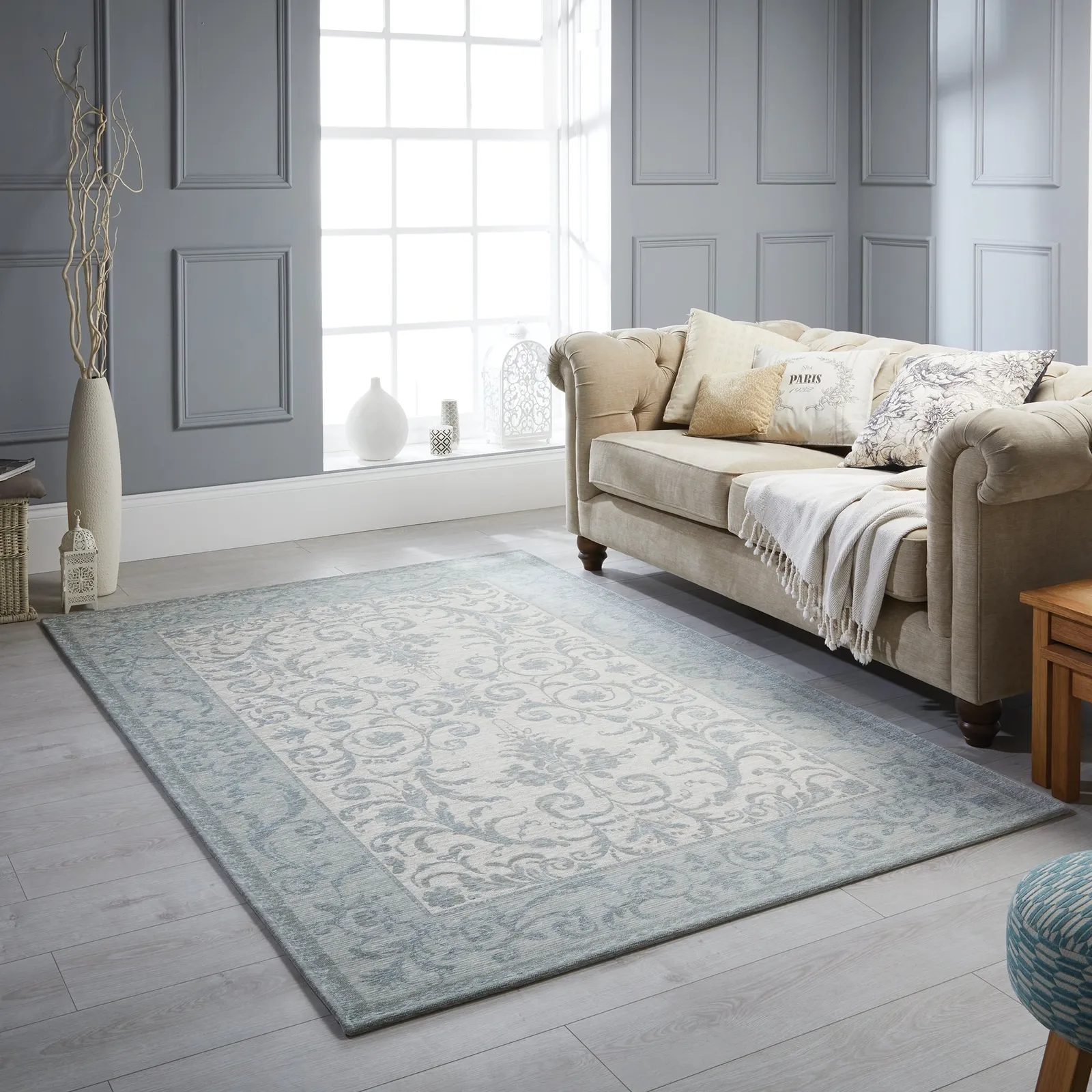 Dorma Regency Chenille Rug Blue and Beige