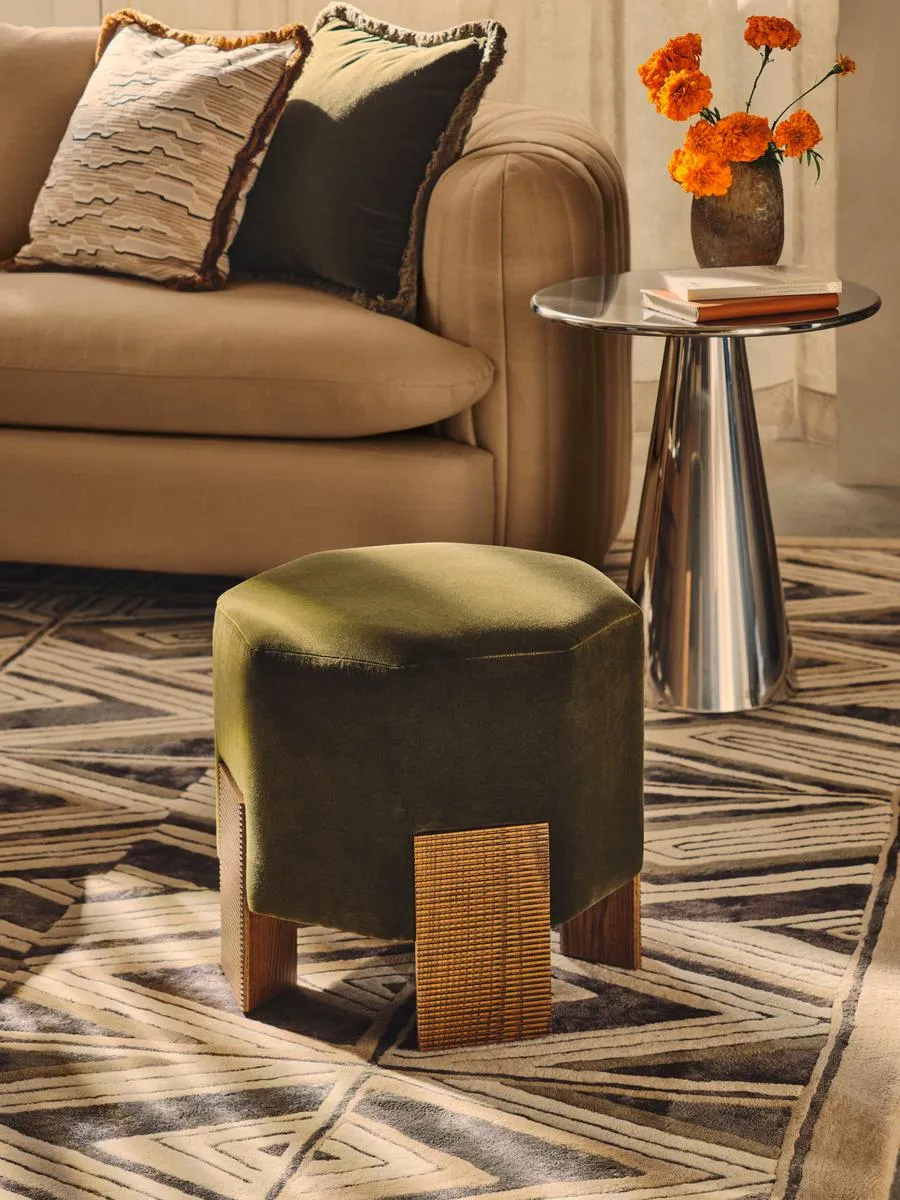 Alvin Footstool, Velvet, Olive