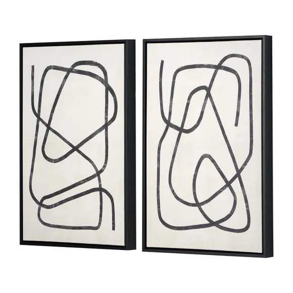 Set of 2 Black Squiggle Print Framed Canvases 2