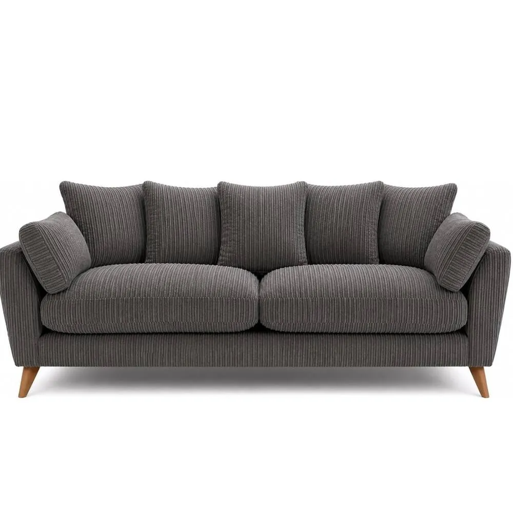Bliss Furniture Harlow Jumbo Cord 3 Seater Sofa, Modern Tailored Design in Grey