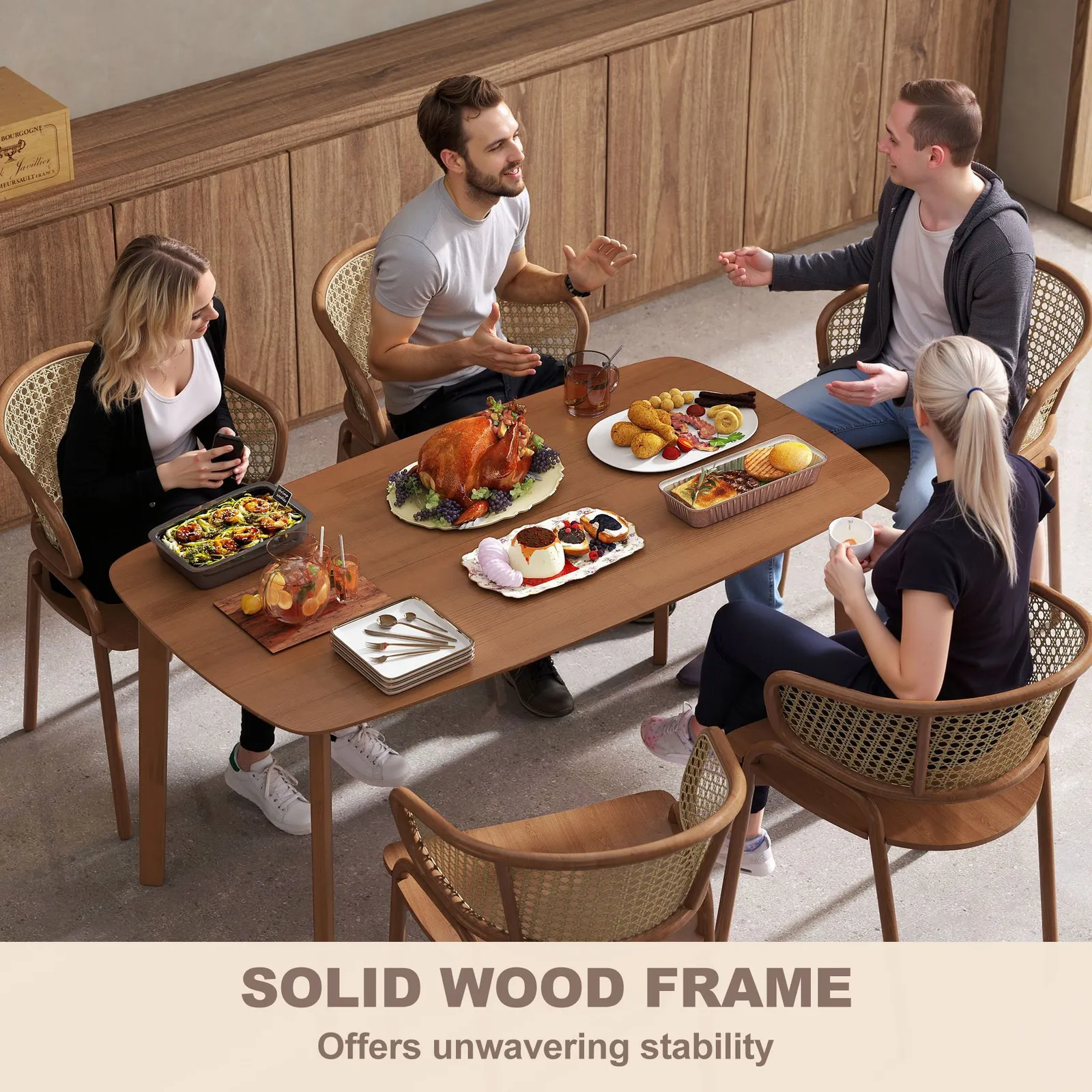 HOMCOM 150 cm Rectangular Dining Table with Solid Wood Frame, Light Brown 6