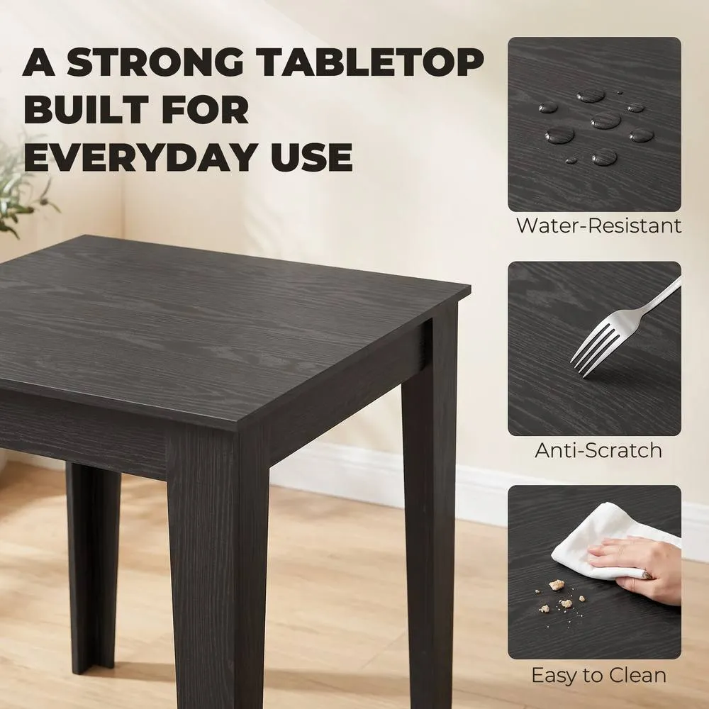 HOMCOM Dining Table for 4, 80L x 80W x 75Hcm, Black Wood Effect 5