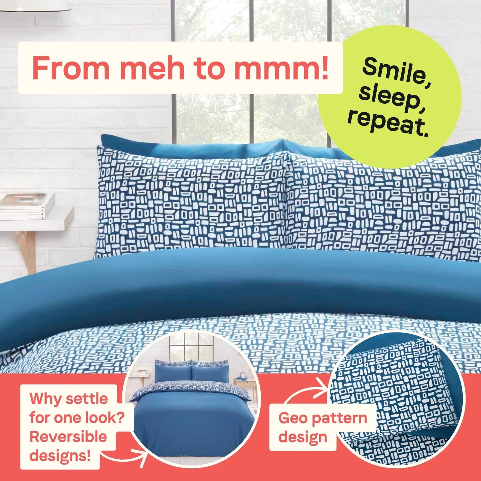 Rapport Home Pebbles Microfibre Reversible Duvet Cover Set with Pillowcase in Blue 4
