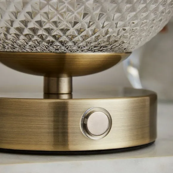 Cassia Pressed Glass Rechargeable Touch Dimmable Table Lamp 3
