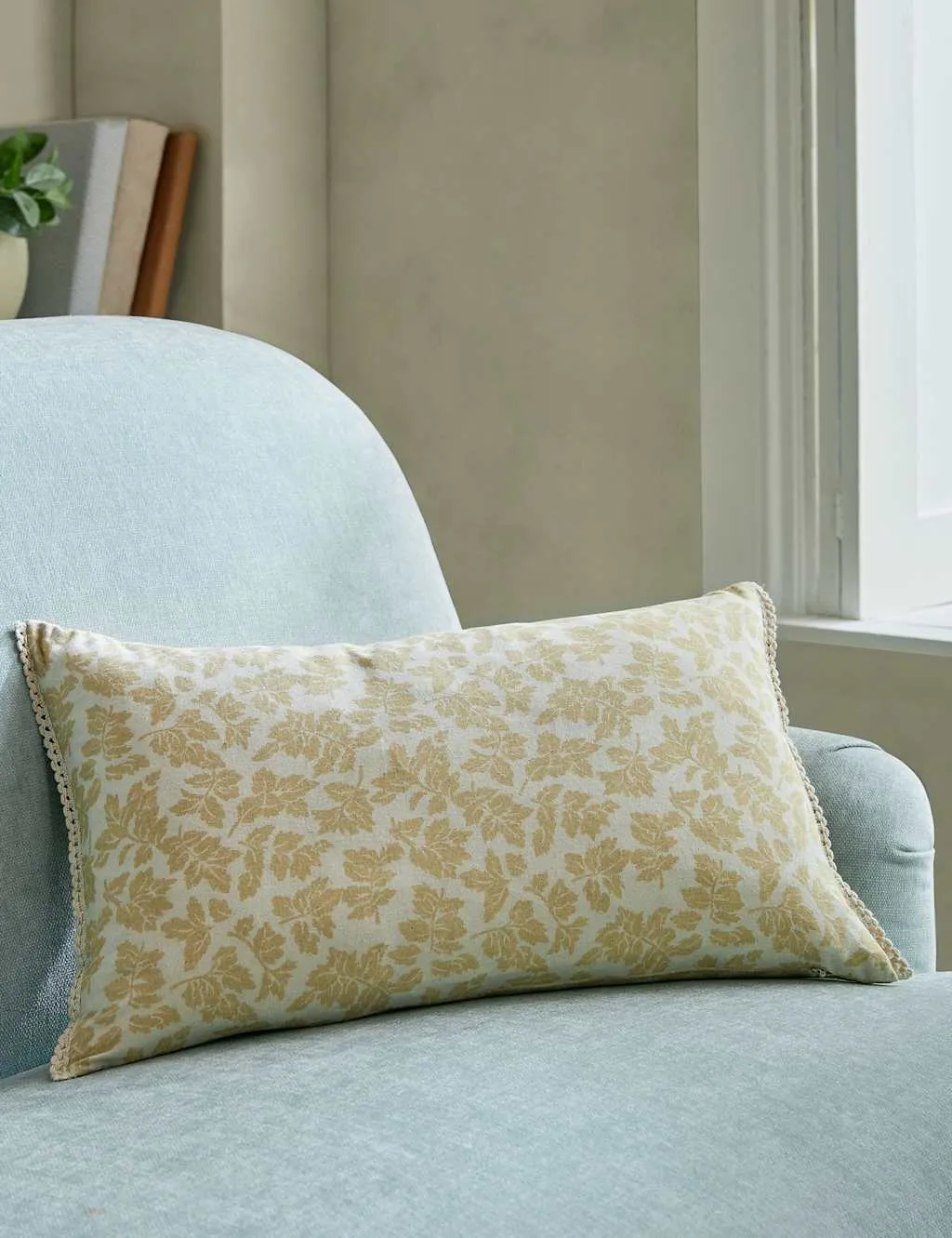 Laura Ashley Pure Cotton Lady Fern Cushion Yellow Mix