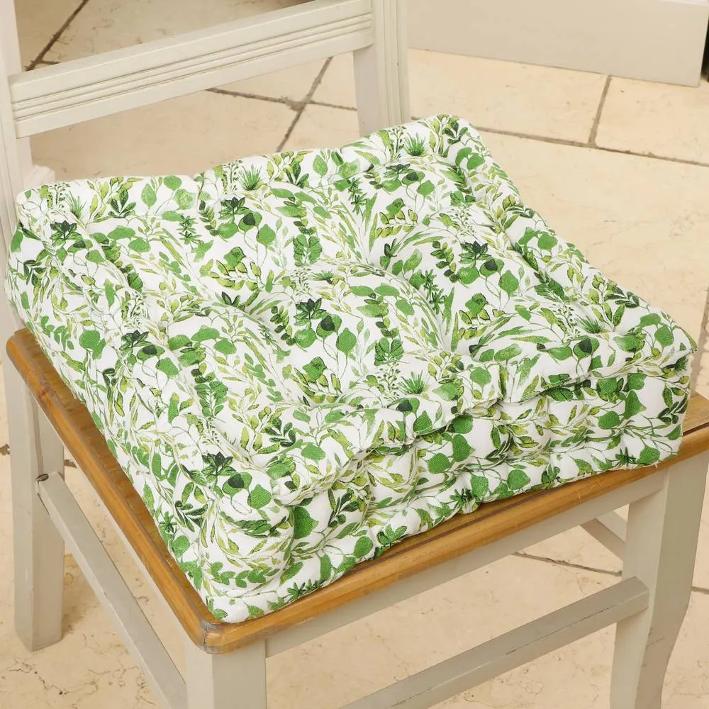 Dibor Set of 4 Green Leaf Print Chair Seat Pad Box Cushions L40 x W40cm in White 2