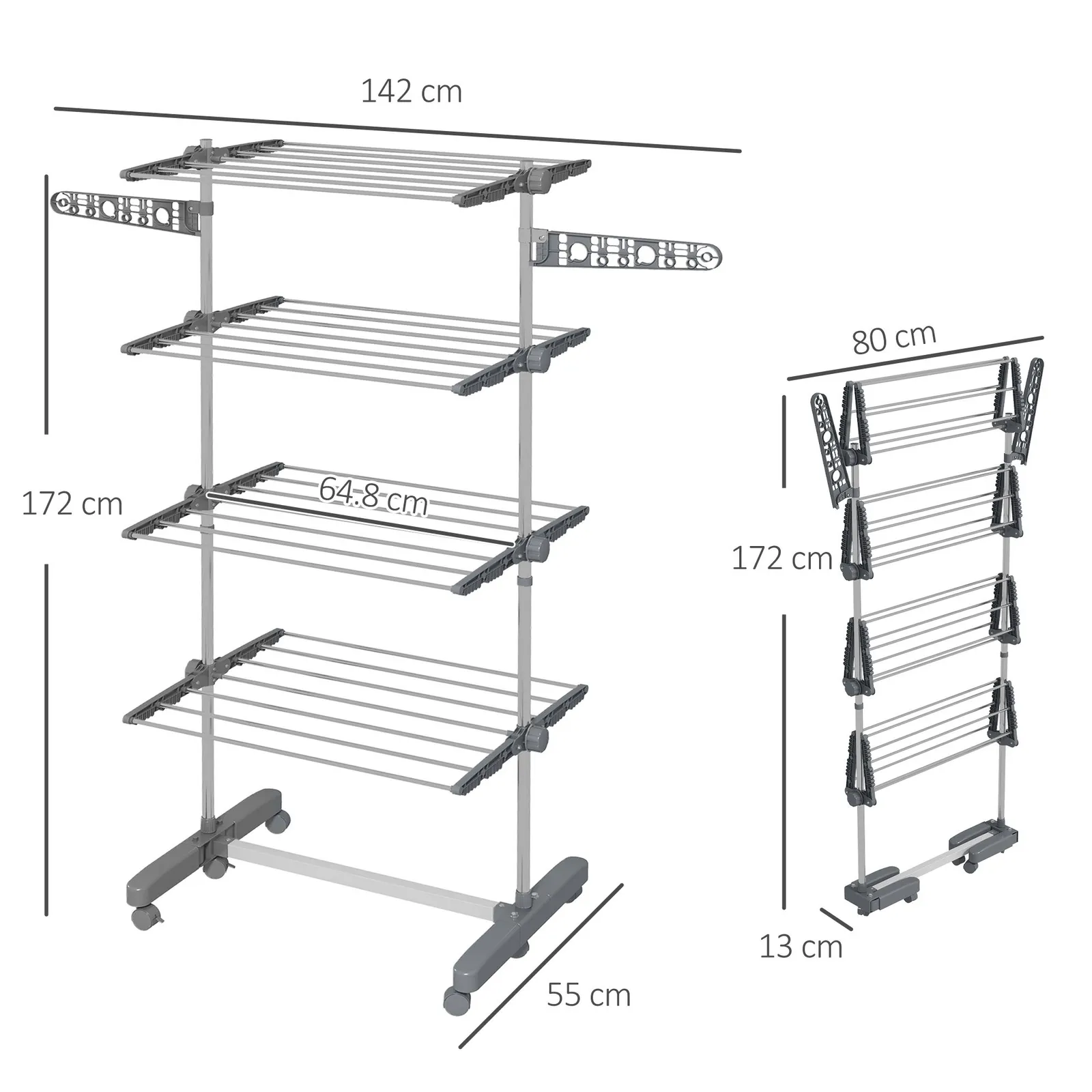 HOMCOM Large Clothes Airer Stainless Steel Clothes Drying Rack in Grey 3