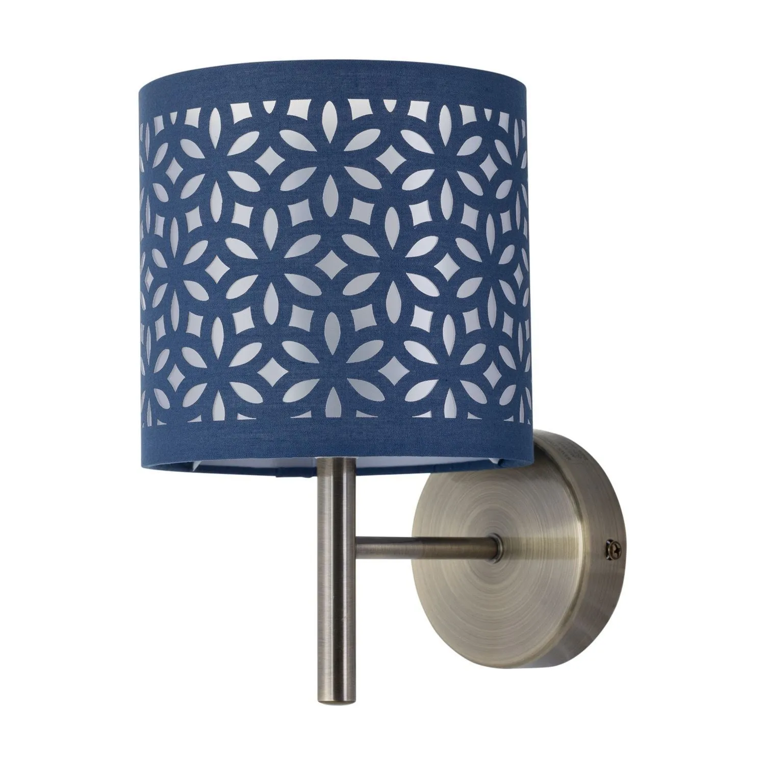 First Choice Lighting Brea - Antique Brass Wall Light with Navy Blue Cut Out Shade in Gold