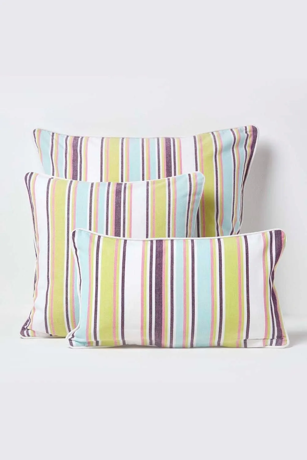 Homescapes Cotton Osaka Green Stripe Cushion Cover 5