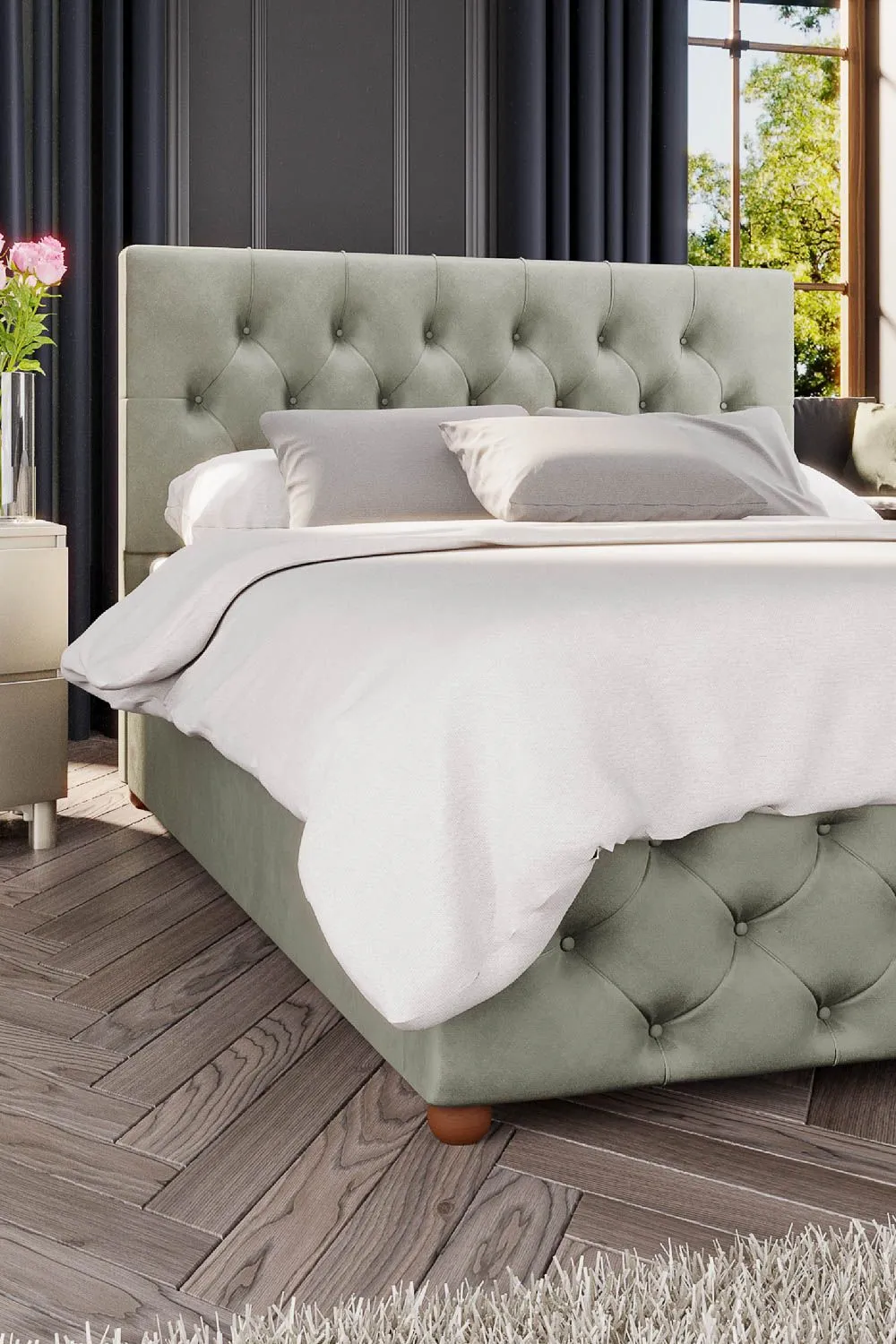 Laurence Llewelyn-Bowen Luna Ottoman Storage Bed in Plush Velvet Fabric, Custom Made in Duck Egg Blue 3