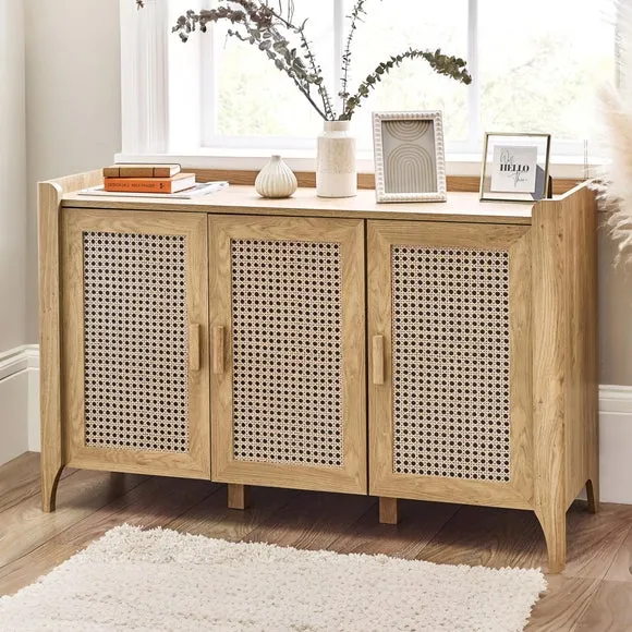 Sydney 3 Door Oak Effect Sideboard with Rattan Print