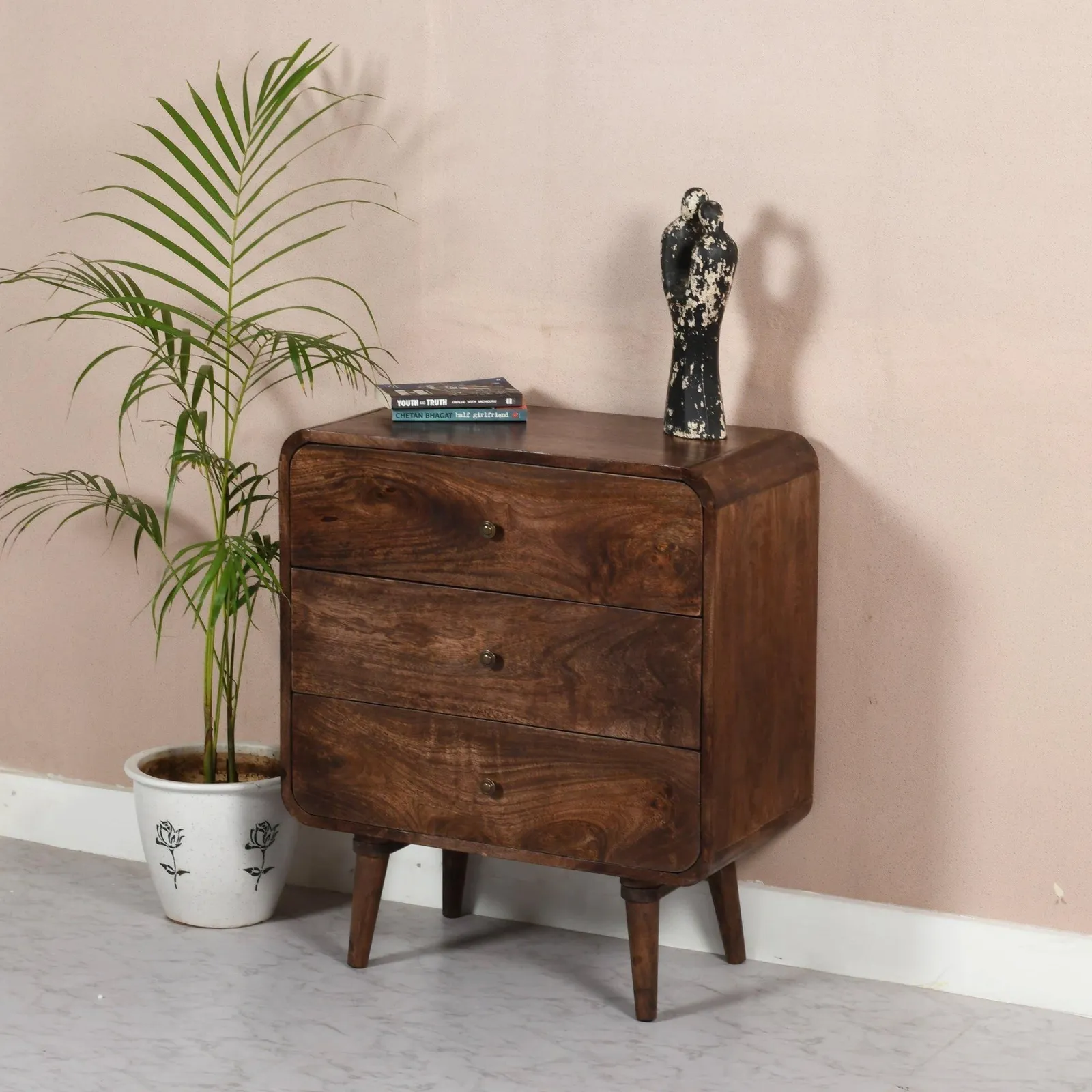 IH Design Malena Dark Mango Wood Chest Of 3 Drawers in Dark Brown