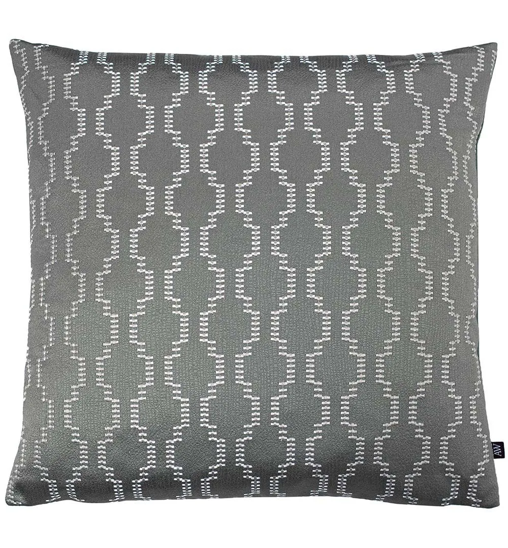 Ashley Wilde Nash Embroidered Satin Jaquard Cushion in Dark Grey