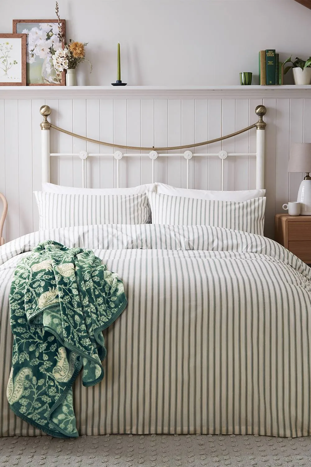 Helena Springfield 'Ticking Stripe' Cotton Duvet Cover Set in Light Green