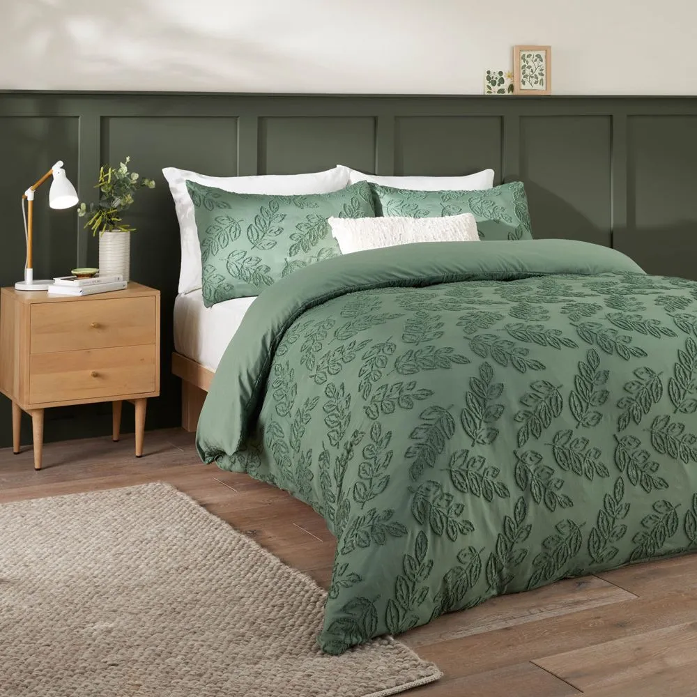 Duvet Day Seville Leaf Tufted Soft Touch Duvet Cover Set in Green
