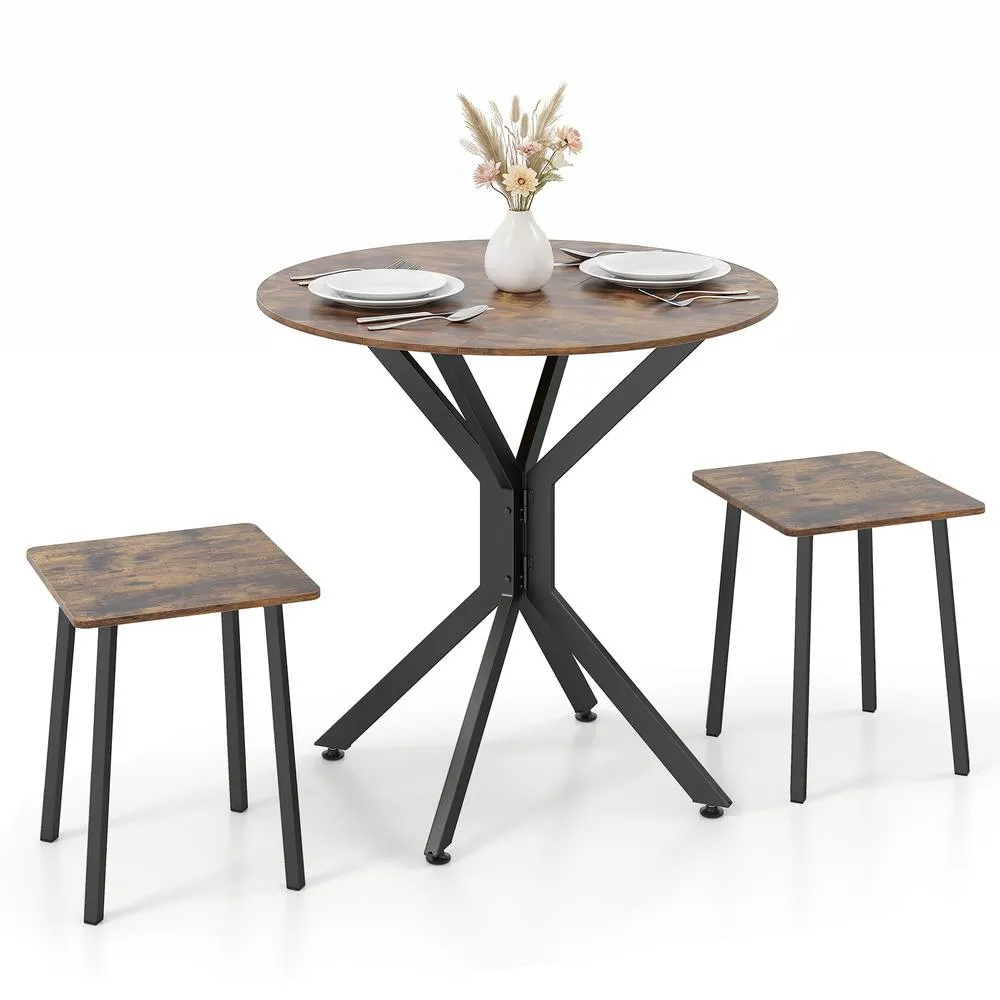 Costway 3-Pieces Drop Leaf Dining Table Industrial Dining Furniture in Brown 5